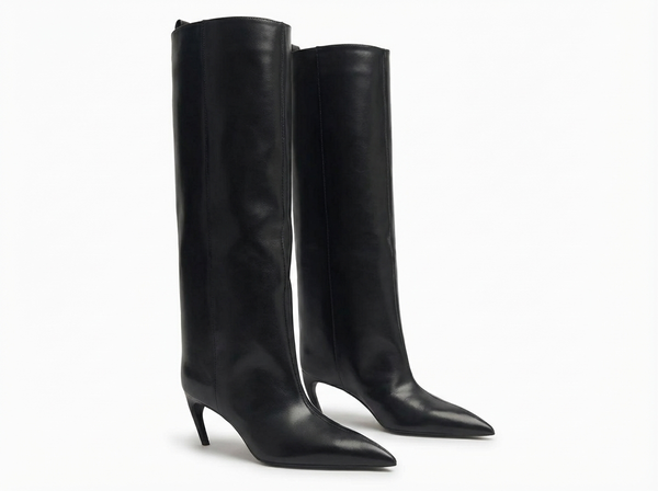 Santiag haute noir Synthétique Femme - Elégantes bottes à talons fins - three_quarter_view