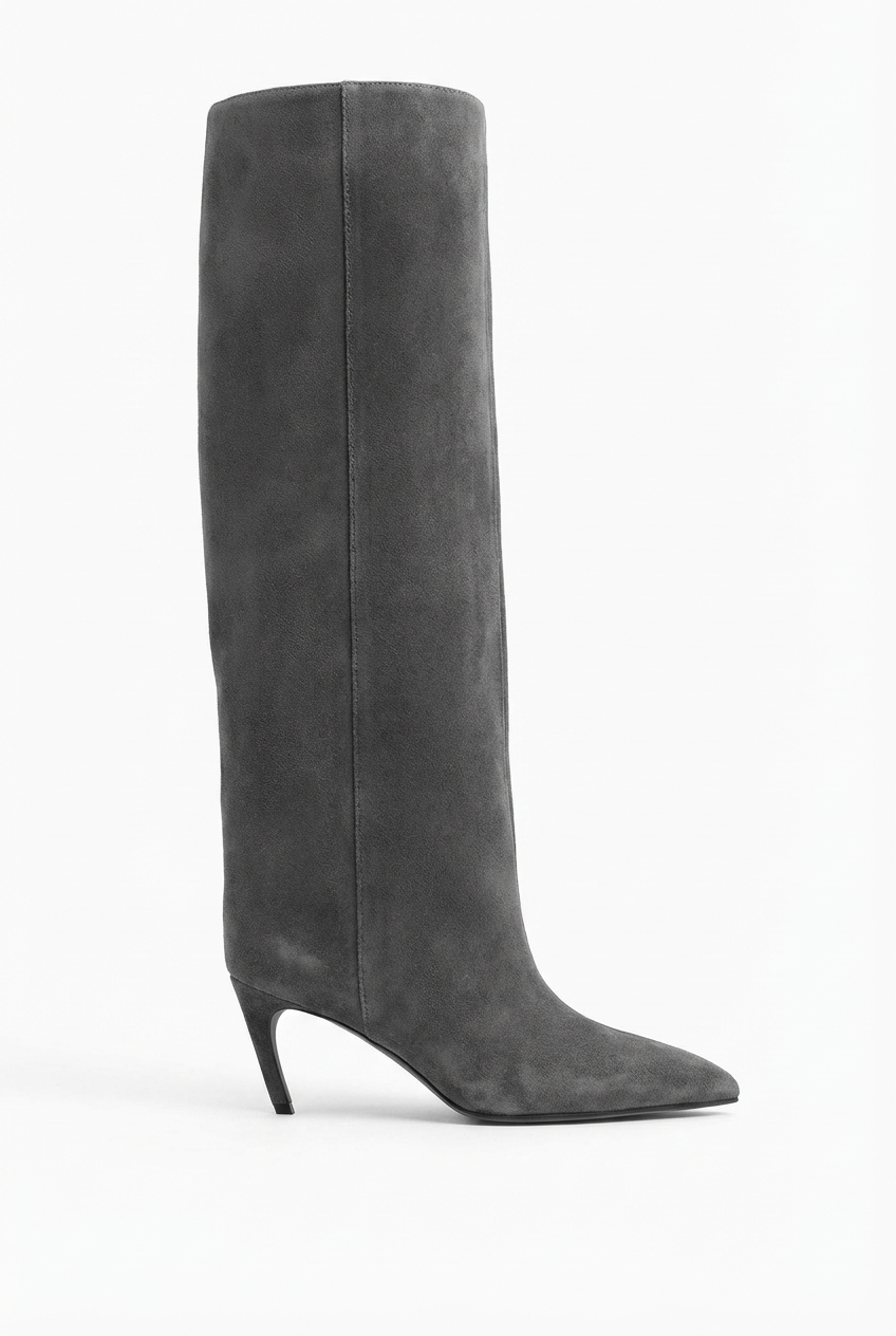Botte haute gris Daim Synthétique Femme - Santiags grises élégantes à talon fin 2