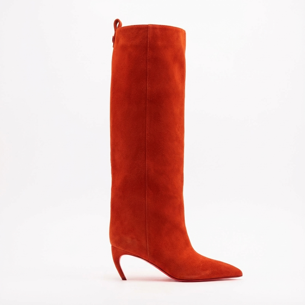 Botte haute Daim Synthétique Femme - Santiags rouges à talon aiguille élégant 2
