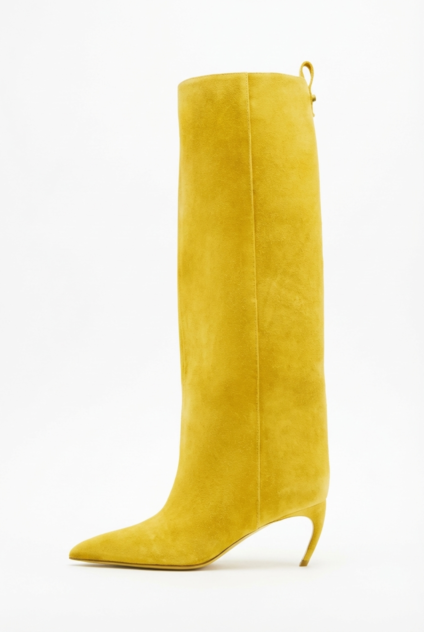 Botte haute jaune Daim Femme - Santiags jaunes audacieuses à talon élégant 2