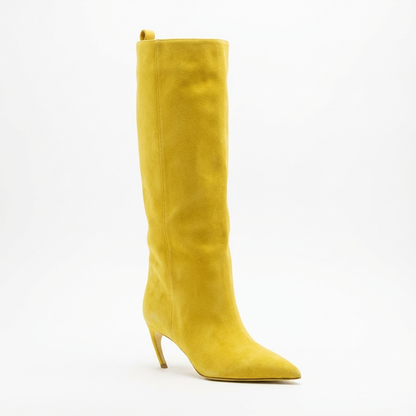 Santiag haute jaune Daim Femme - Elegant jaune vif à talon fin - three_quarter_view