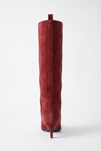 Botte haute rouge Daim Synthétique Femme - Santiags rouges épurées à talon fin 3