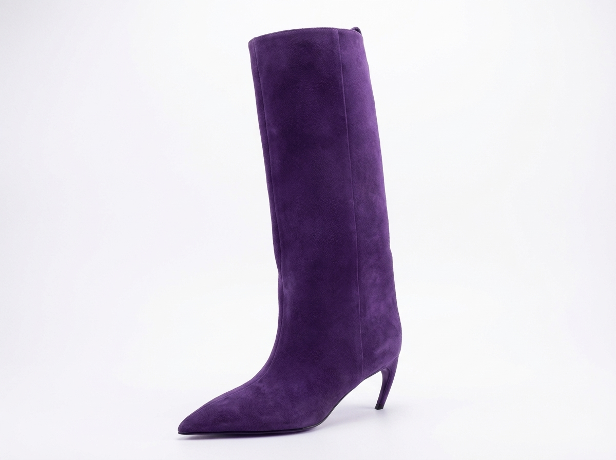 Botte haute violet Daim Synthétique Femme - Santiags violettes à talon fin incurvé