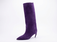 Botte haute violet Daim Synthétique Femme - Santiags violettes à talon fin incurvé 1