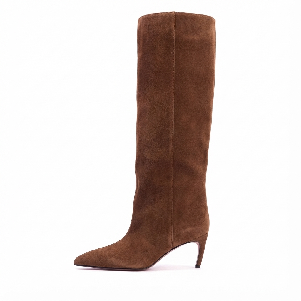 Botte haute marron Daim Synthétique Femme - Santiags élancées avec talon aiguille raffiné 2