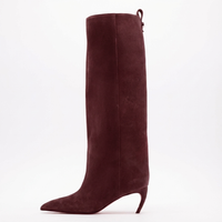 Botte haute marron foncé Daim Femme - Santiags rouges à talon aiguille 2