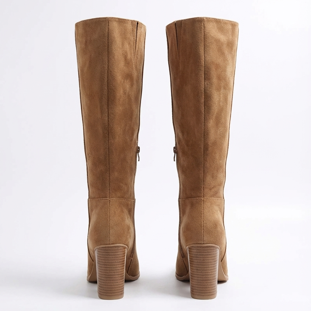 Botte haute marron clair Daim Synthétique Femme - Talon carré orné de fausse fourrure 3