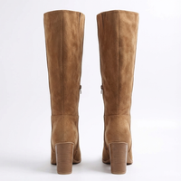 Botte haute marron clair Daim Synthétique Femme - Talon carré orné de fausse fourrure 3