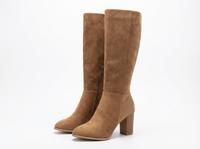 Botte haute marron clair Daim Synthétique Femme - Talon carré orné de fausse fourrure 1