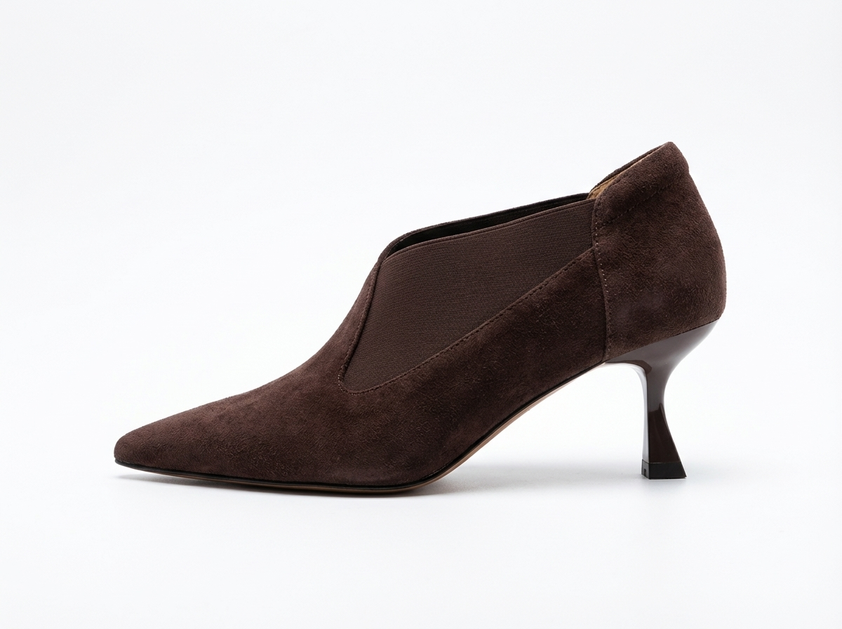 Bottine à talon marron foncé Daim Synthétique Femme - Bottines santiags à talons aiguilles chic 2