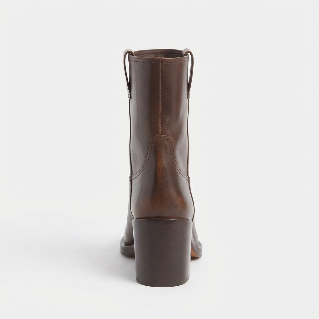 Bottine haute marron foncé Cuir Femme - Santiags marron modernes avec fermeture éclair 3
