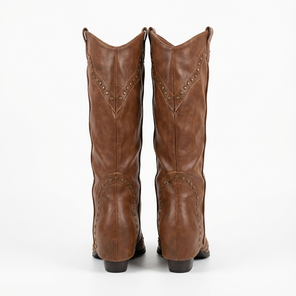 Santiag haute marron Simili Cuir Femme - Bout pointu et clous décoratifs élégants 3