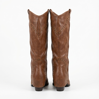 Santiag haute marron Simili Cuir Femme - Bout pointu et clous décoratifs élégants 3