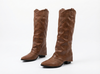 Santiag haute marron Simili Cuir Femme - Bout pointu et clous décoratifs élégants 2