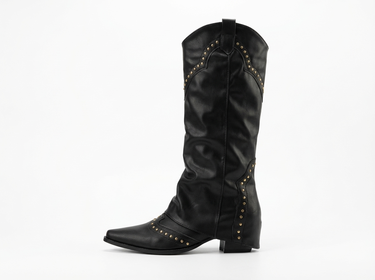 Santiag mi-haute noir Synthétique Femme - Clous modernes accentuant le style rétro 2