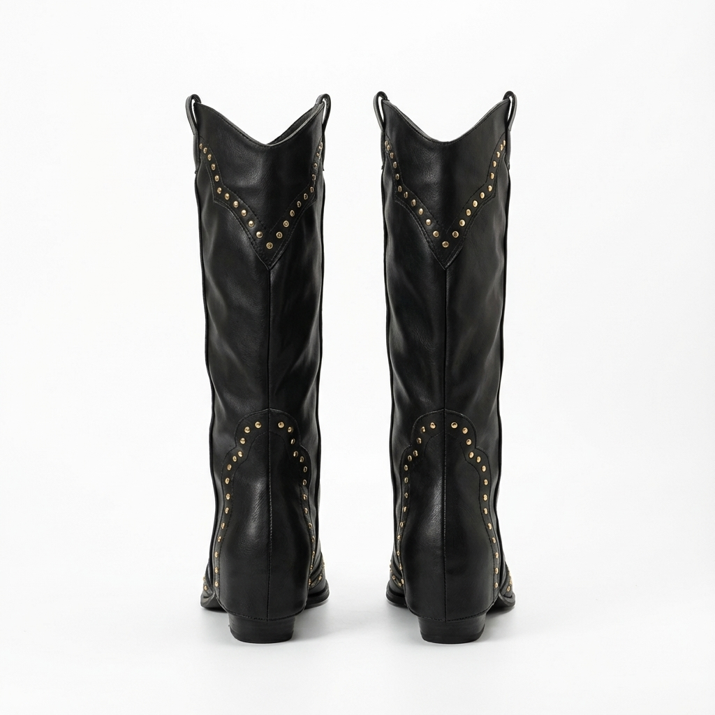 Santiag mi-haute noir Synthétique Femme - Clous modernes accentuant le style rétro 3