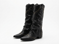 Santiag mi-haute noir Synthétique Femme - Clous modernes accentuant le style rétro 1