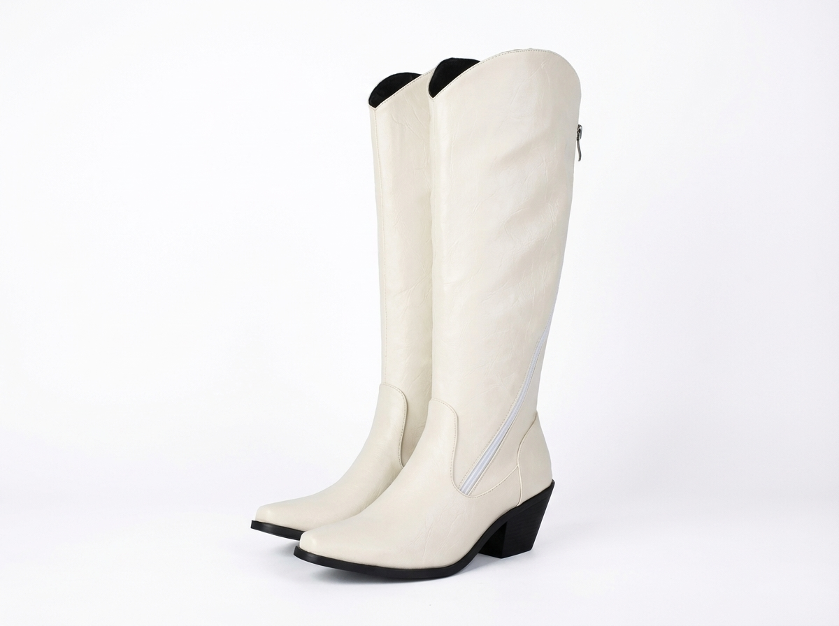 Santiag haute blanc Simili Cuir Femme - Style minimaliste, bout pointu élégant