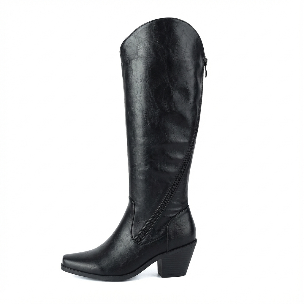 Santiag haute noir Simili Cuir Femme - Confort moderne avec élégance épurée 3