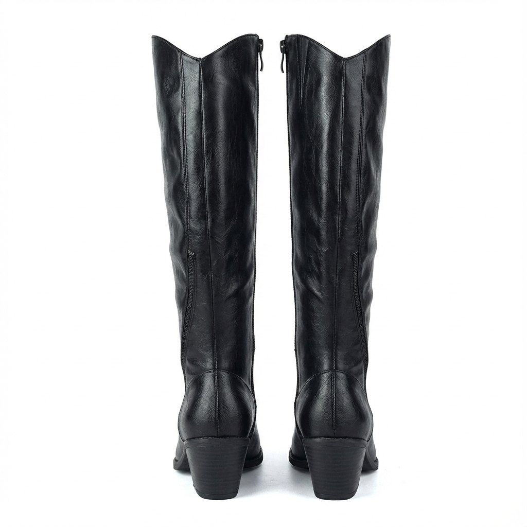Santiag haute noir Simili Cuir Femme - Confort moderne avec élégance épurée 4