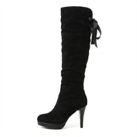 Botte haute noir Simili Cuir Femme - Santiags élégantes à rubans arrière 2