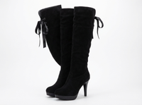 Botte haute noir Simili Cuir Femme - Santiags élégantes à rubans arrière 1