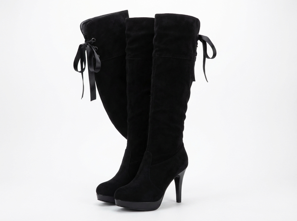 Santiag haute noir Simili Cuir Femme - Élégantes bottes au talon aiguille - three_quarter_view