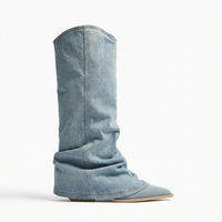 Santiag haute bleu Femme - Style décontracté avec effet plissé 1