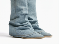 Santiag haute bleu Femme - Style décontracté avec effet plissé 2