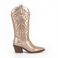 Santiag mi-haute doré Synthétique Femme - Style moderne avec broderies élégantes 2