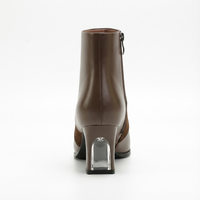 Bottine à talon marron foncé Cuir Femme - Bottines santiags bout pointu métallisé 3