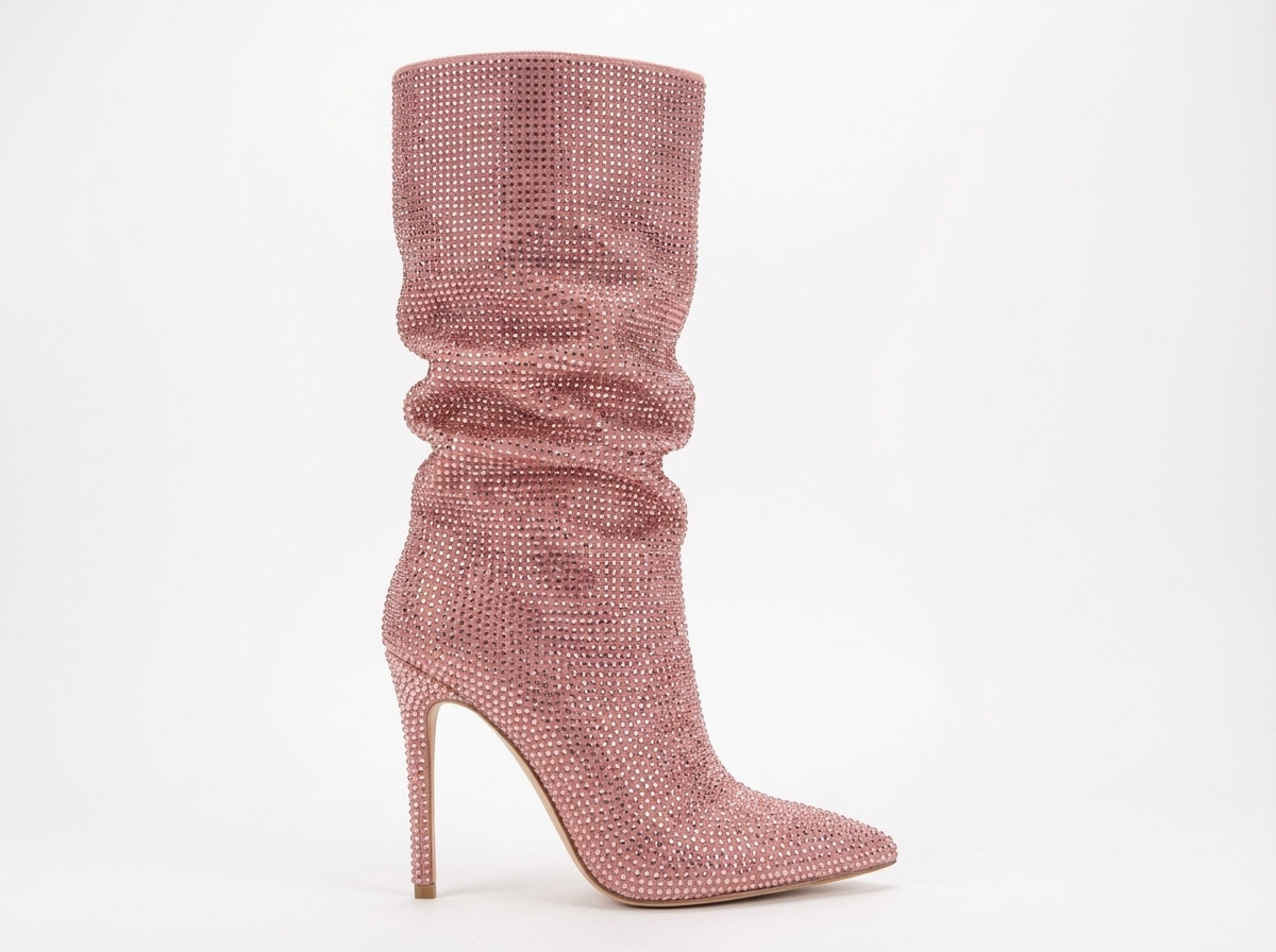 Botte haute rose Daim Synthétique Femme - Santiags roses pailletées à talons aiguilles 2