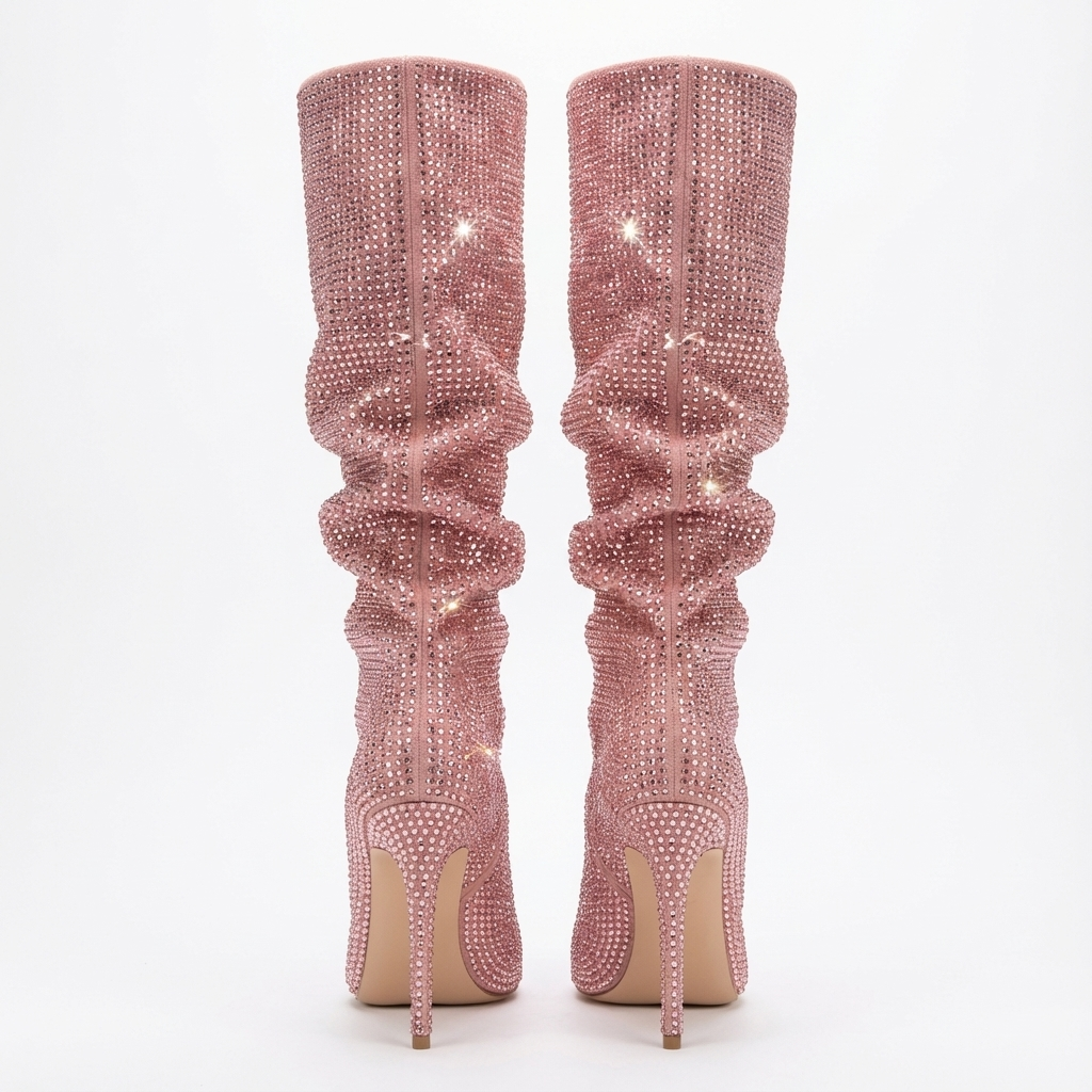 Botte haute rose Daim Synthétique Femme - Santiags roses pailletées à talons aiguilles 3