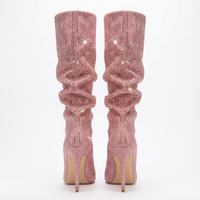 Botte haute rose Daim Synthétique Femme - Santiags roses pailletées à talons aiguilles 3