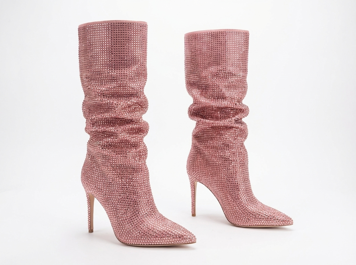 Botte haute rose Daim Synthétique Femme - Santiags roses pailletées à talons aiguilles