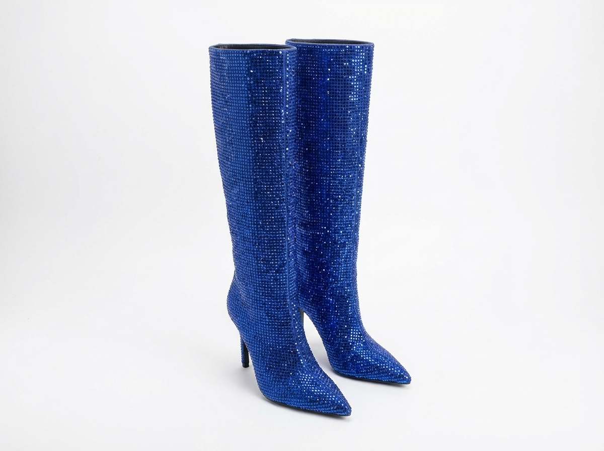Botte haute violet Daim Synthétique Femme - Bottes bleu étincelantes au style western
