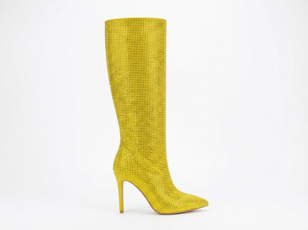 Botte haute jaune Daim Synthétique Femme - Bottes jaunes brillantes à talon aiguille 2