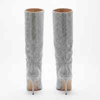 Botte haute argenté Daim Synthétique Femme - Santiags argentées à paillettes scintillantes 3