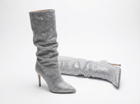 Botte haute argenté Daim Synthétique Femme - Santiags argentées à paillettes scintillantes 1