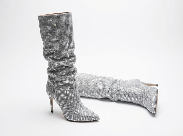 Santiag haute argentée Daim Synthétique Femme - Paillettes argentées et talon aiguille chic - three_quarter_view