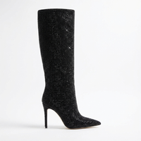 Botte haute noir à paillettes Daim Synthétique Femme - Noir pailleté avec talon aiguille chic 2