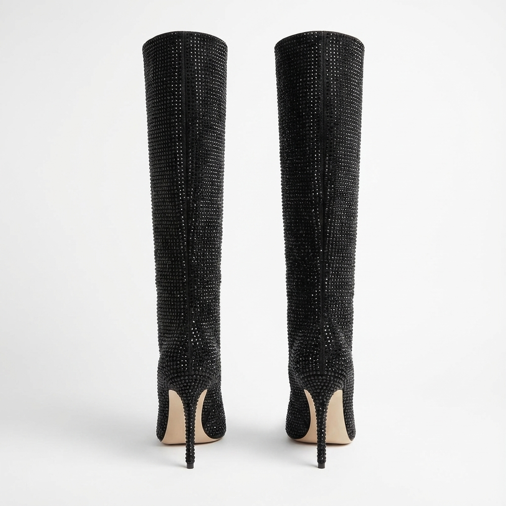 Botte haute noir à paillettes Daim Synthétique Femme - Noir pailleté avec talon aiguille chic 3