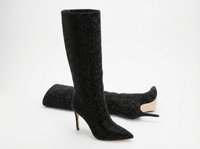 Botte haute noir à paillettes Daim Synthétique Femme - Noir pailleté avec talon aiguille chic 1