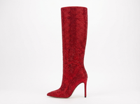 Botte haute rouge à paillettes Daim Synthétique Femme - Éclat glamour en rouge pailleté 2