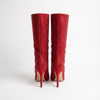 Botte haute rouge à paillettes Daim Synthétique Femme - Éclat glamour en rouge pailleté 3