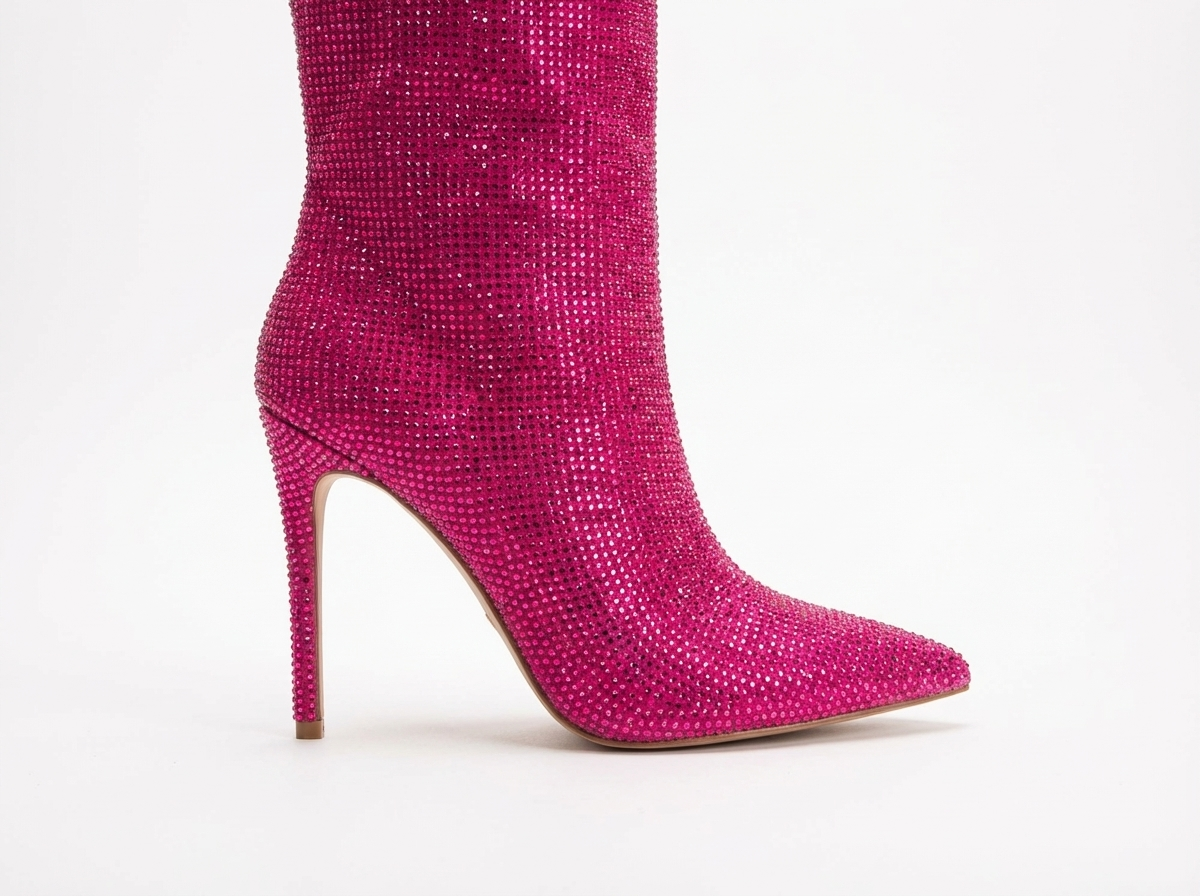 Botte haute rose à paillettes Daim Synthétique Femme - Santiags roses glamour à talons aiguilles 2