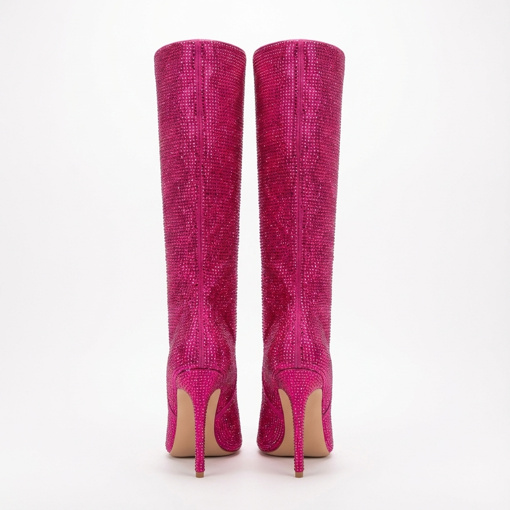 Botte haute rose à paillettes Daim Synthétique Femme - Santiags roses glamour à talons aiguilles 3