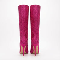 Botte haute rose à paillettes Daim Synthétique Femme - Santiags roses glamour à talons aiguilles 3
