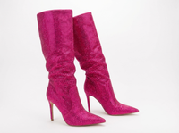 Botte haute rose à paillettes Daim Synthétique Femme - Santiags roses glamour à talons aiguilles 1