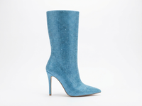 Botte haute bleu Daim Synthétique Femme - Santiags bleues pailletées au bout pointu 2